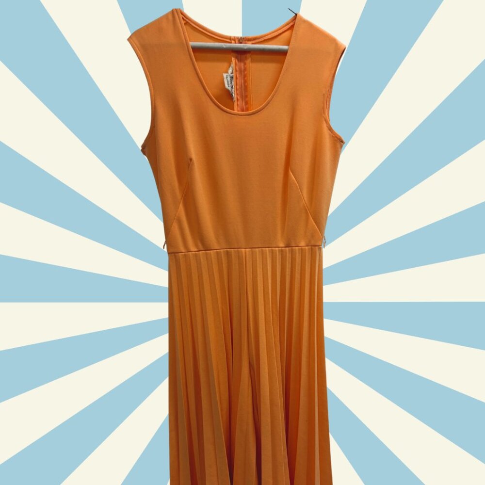 RARE Vintage 1970's Miss Shaheen Orange Pleated Jumpsuit